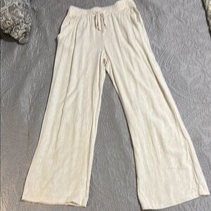Cream Wide Leg Lounge Pants with Elastic Waistband